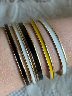 ✨Vintage Napier Signed Enamel Bangle Set -Stack 5 - Black White Yellow 70s/80s
